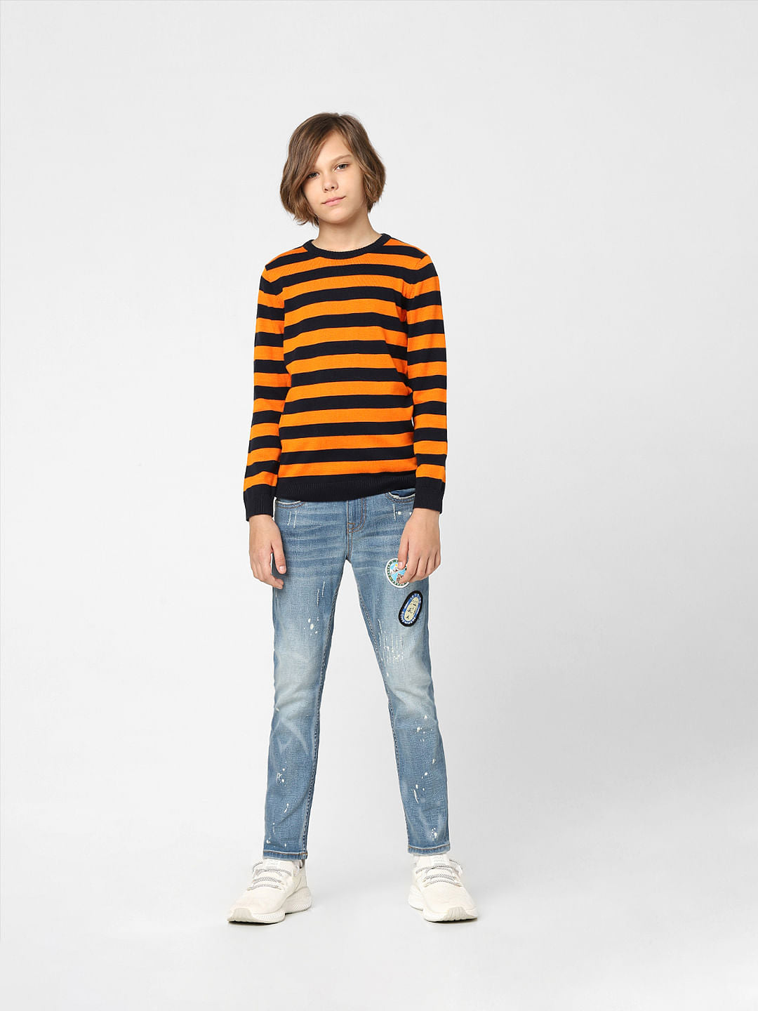 Boys Orange Striped Pullover