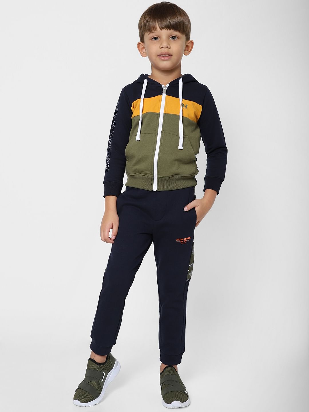 Boys Blue Colourblocked Hooded Sweatshirt - 4/5Y