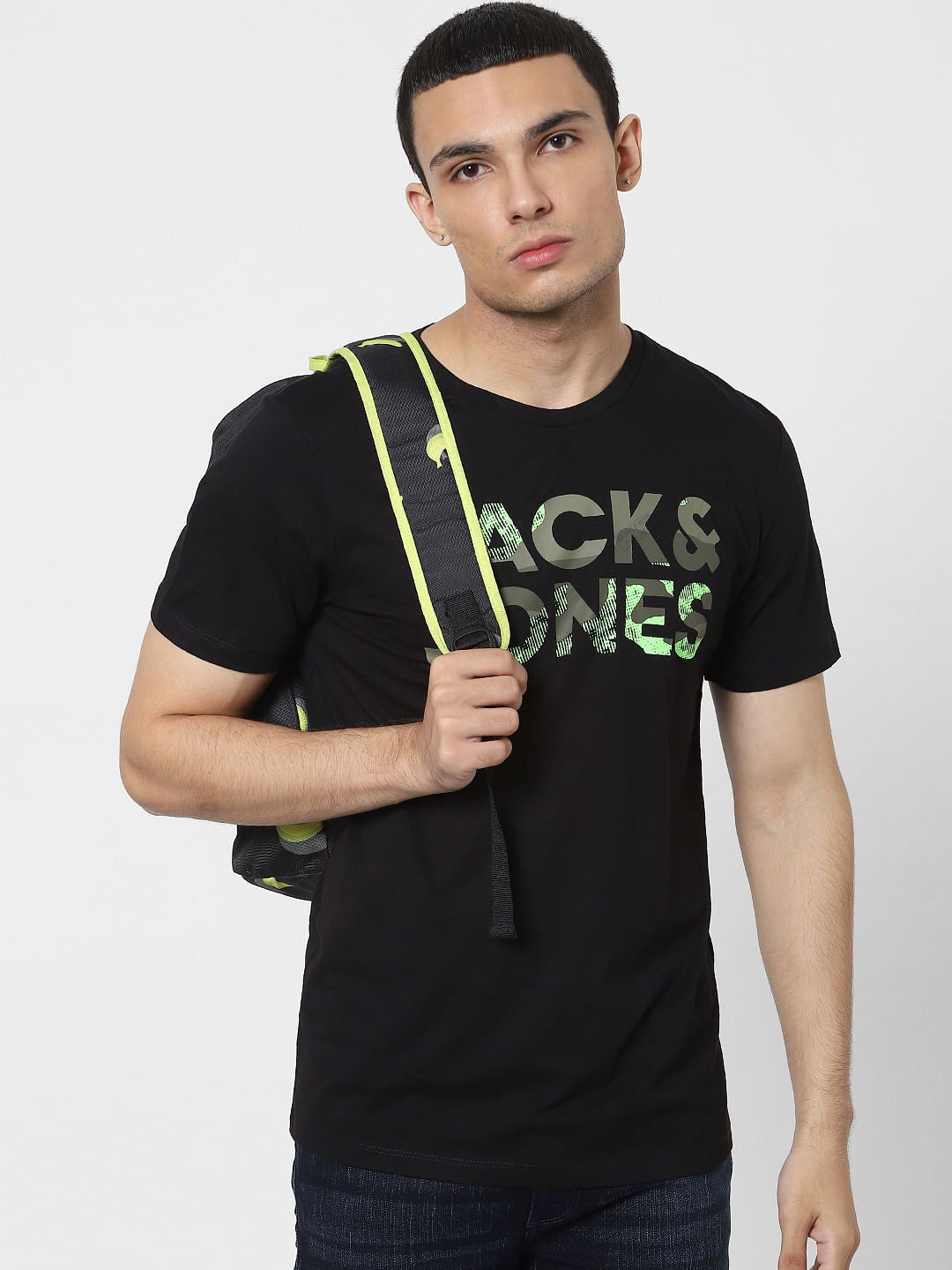 Black Logo Print Crew Neck T-shirt - S