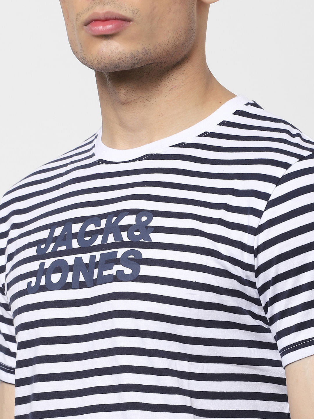 Navy Blue Striped Crew Neck T-shirt