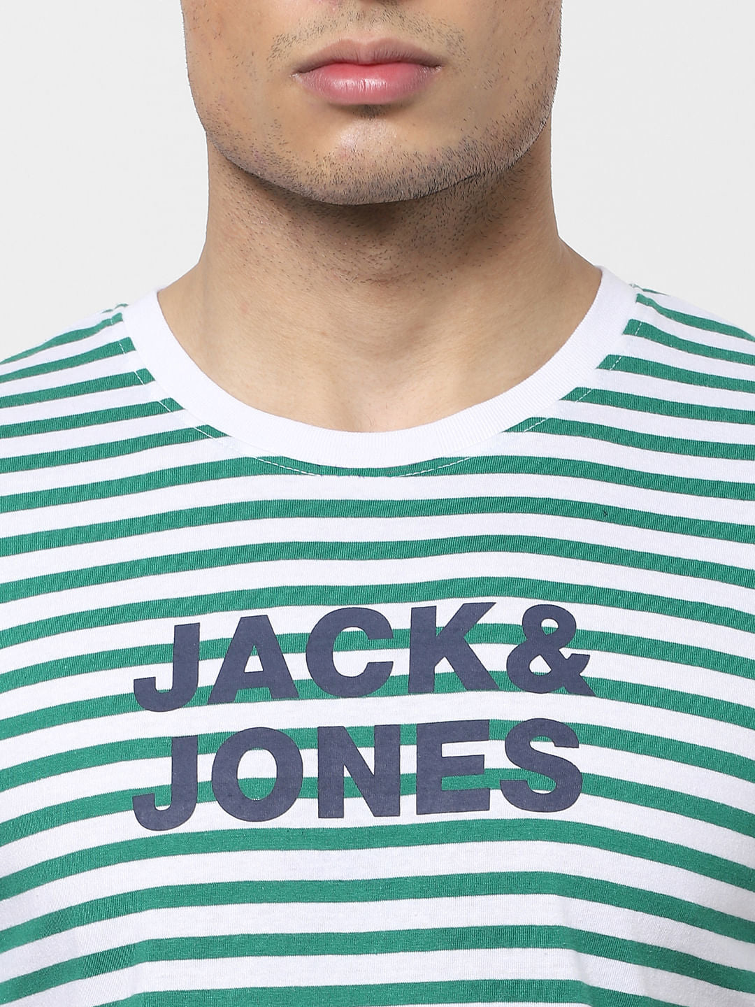Green Striped Crew Neck T-shirt