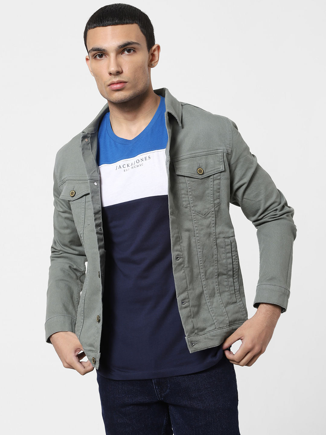 Blue Colourblocked Crew Neck T-shirt