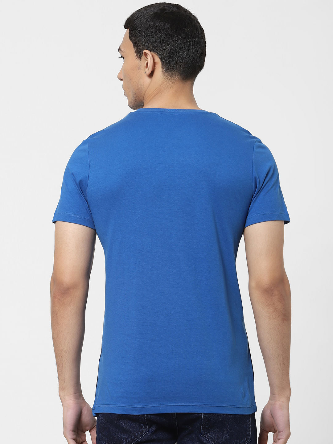 Blue Colourblocked Crew Neck T-shirt