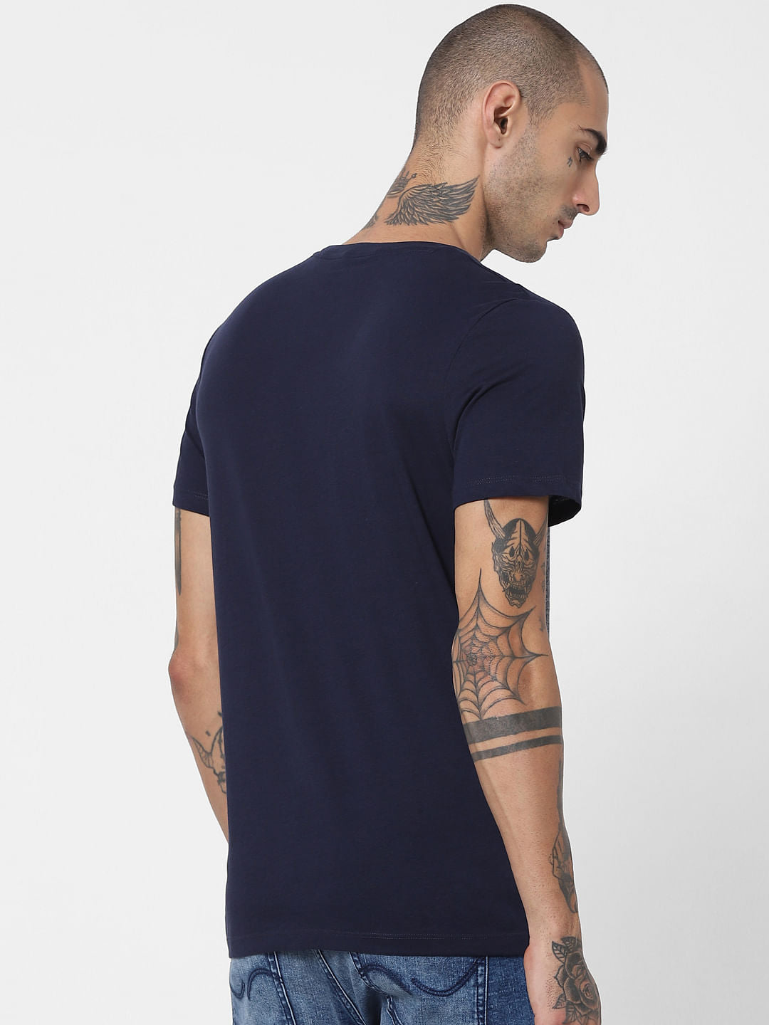 Blue Colourblocked Crew Neck T-shirt