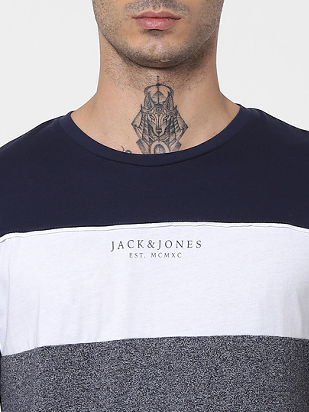 Blue Colourblocked Crew Neck T-shirt
