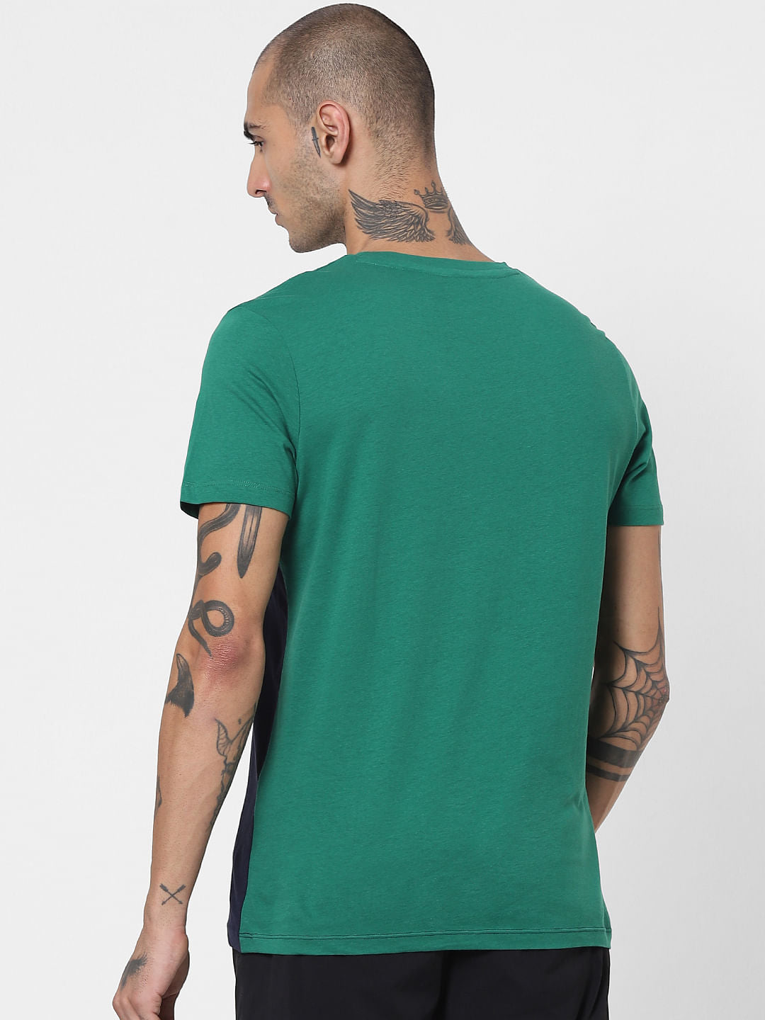 Green Colourblocked Crew Neck T-shirt