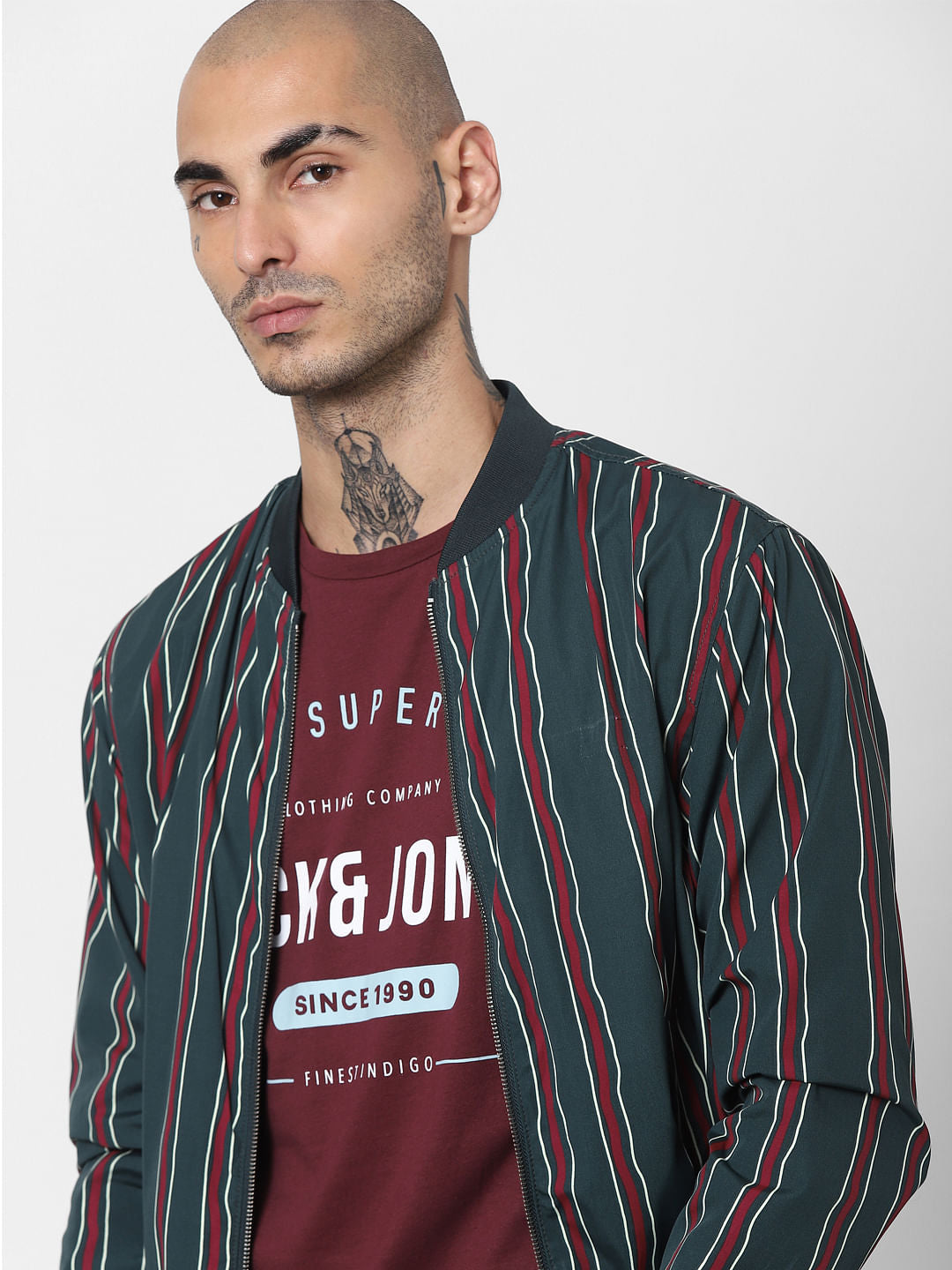 Maroon Logo Print Full Sleeves Crew Neck T-shirt - S
