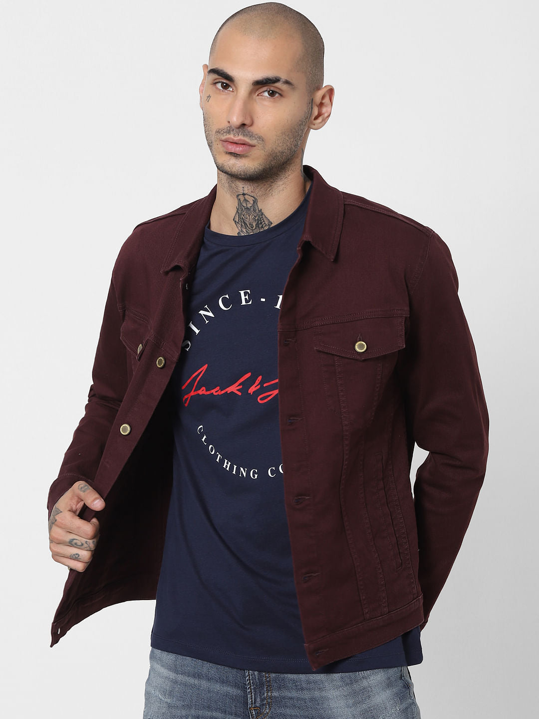 Blue Logo Print Full Sleeves Crew Neck T-shirt