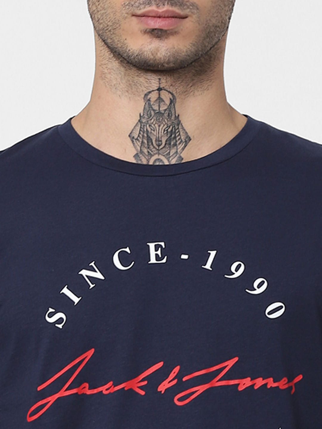 Blue Logo Print Full Sleeves Crew Neck T-shirt
