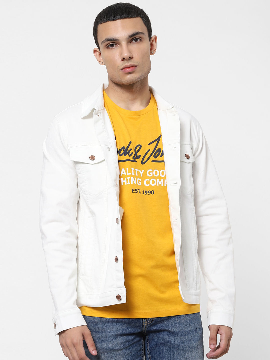 Yellow Logo Print Full Sleeves Crew Neck T-shirt - S