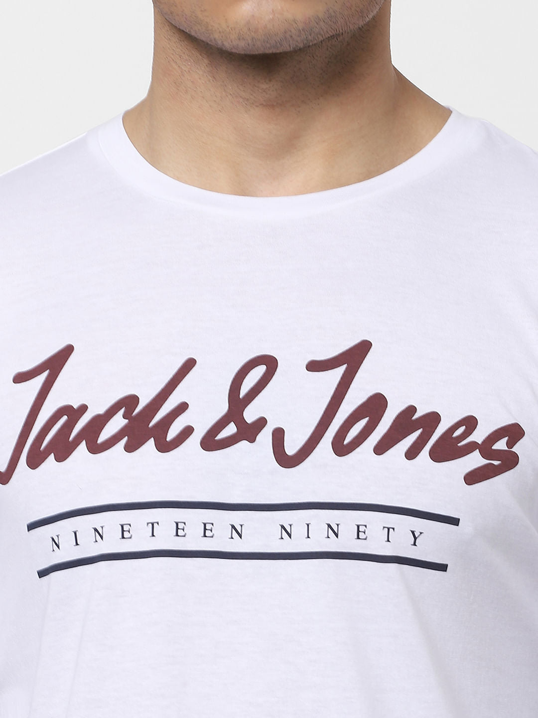 White Logo Print Full Sleeves Crew Neck T-shirt