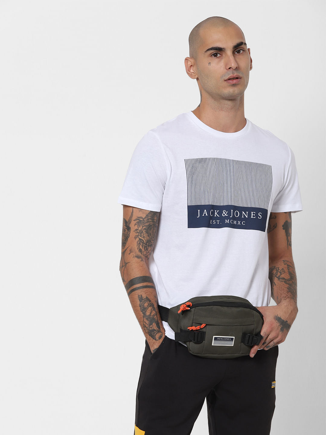 White Logo Print Crew Neck T-shirt - S