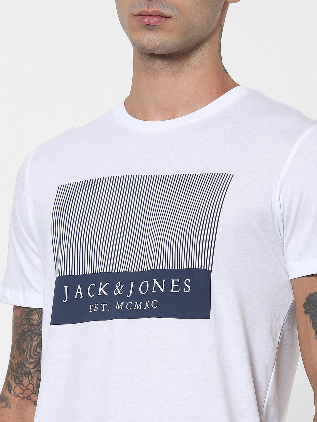 White Logo Print Crew Neck T-shirt