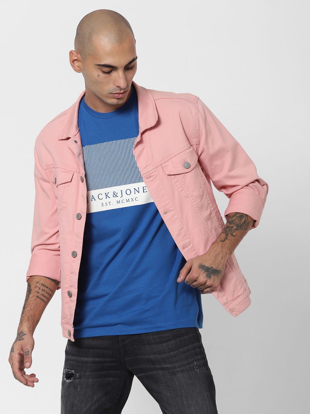 Blue Logo Print Crew Neck T-shirt - S