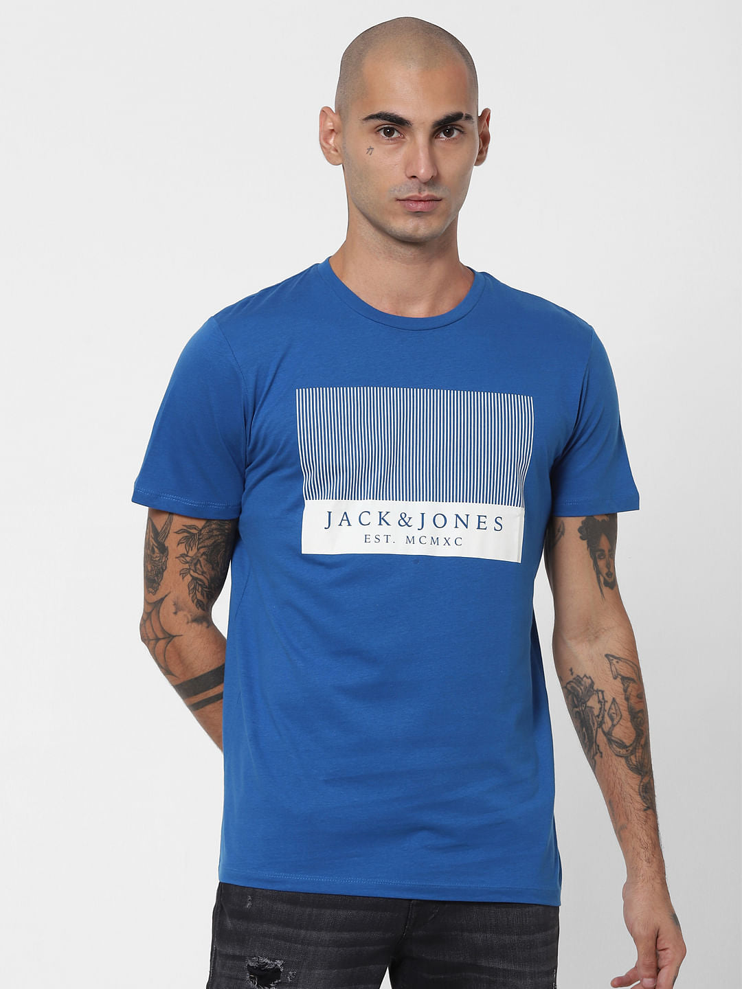 Blue Logo Print Crew Neck T-shirt