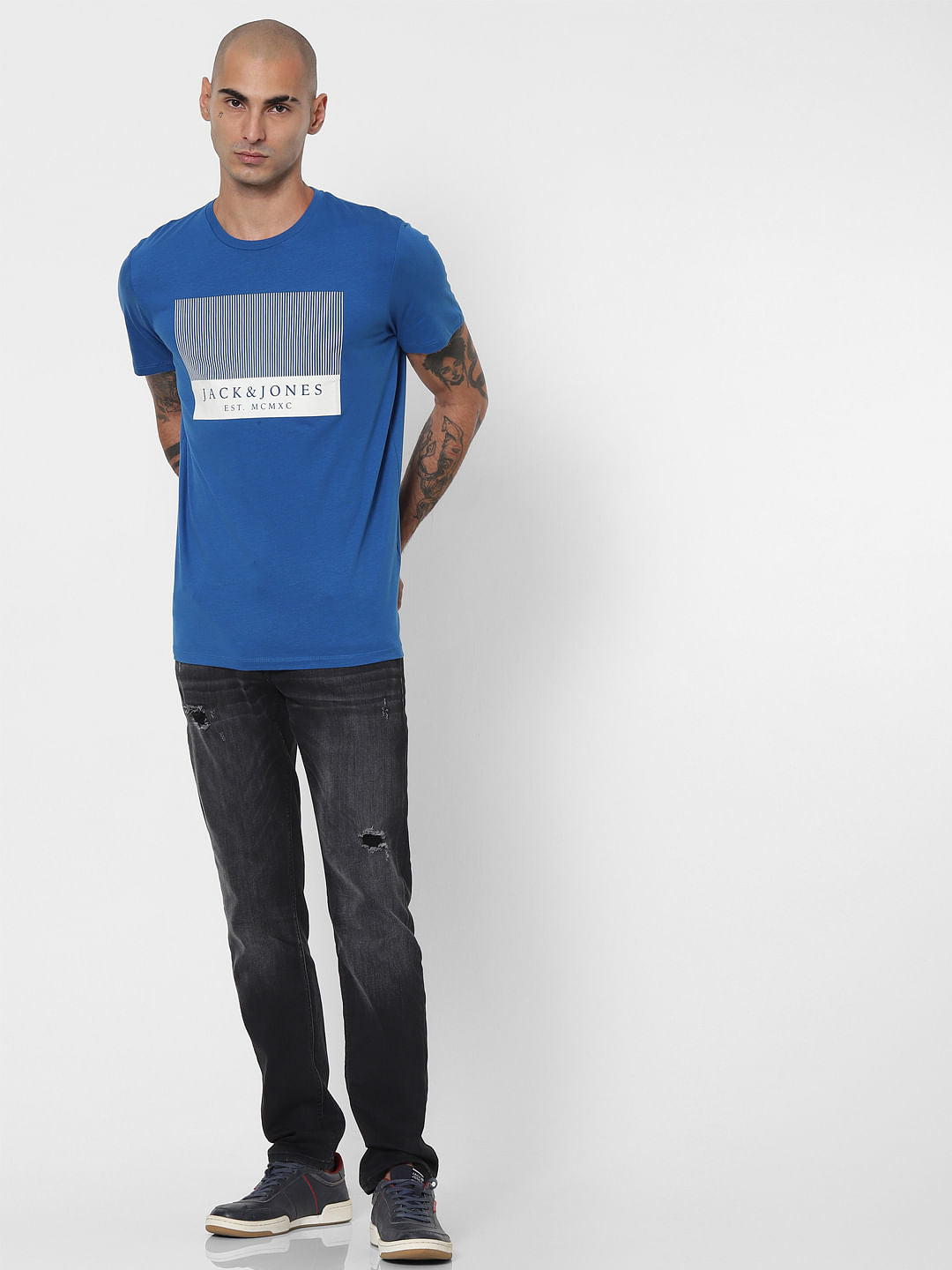Blue Logo Print Crew Neck T-shirt