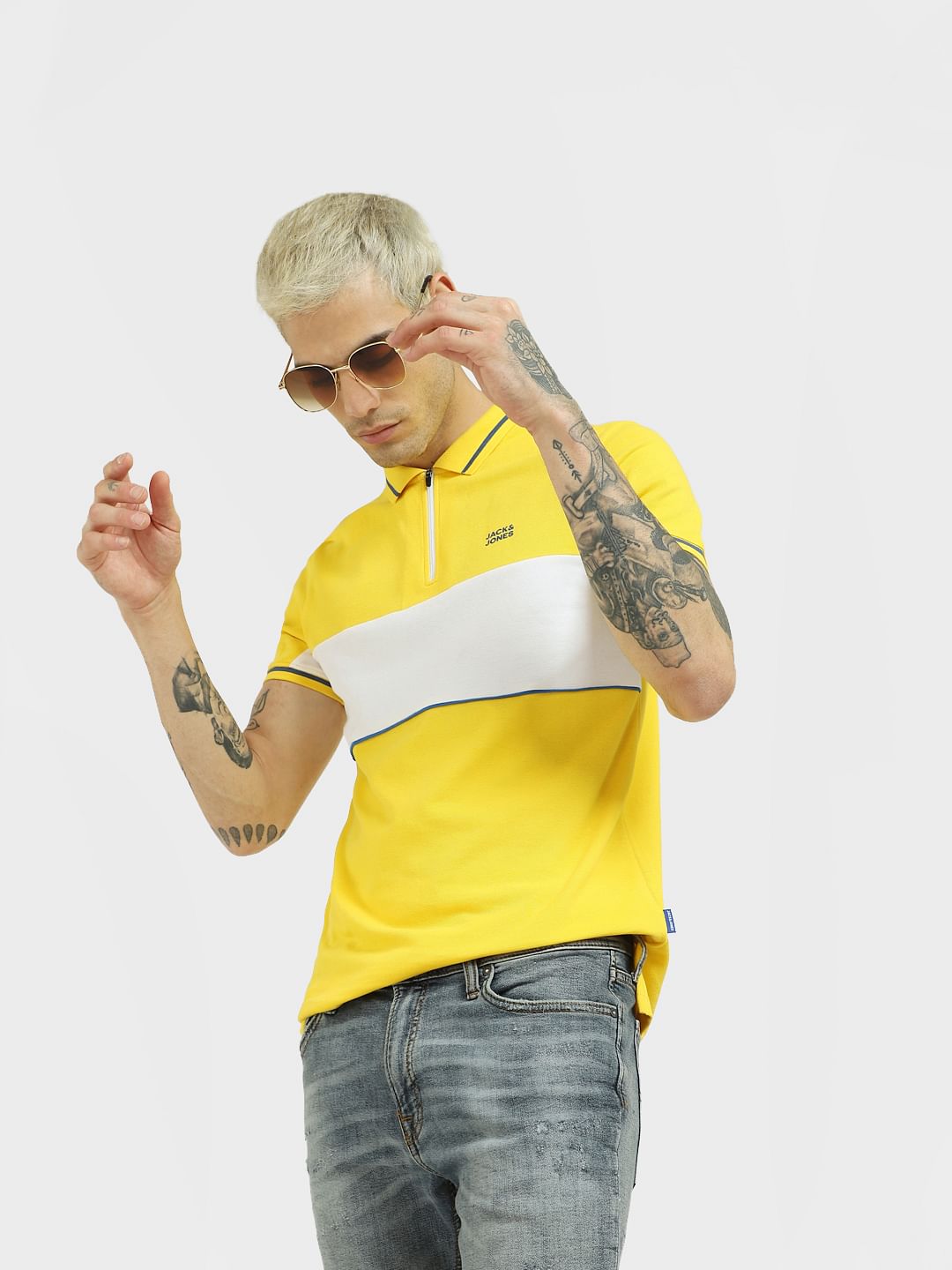 Yellow Colourblocked Polo T-shirt - S