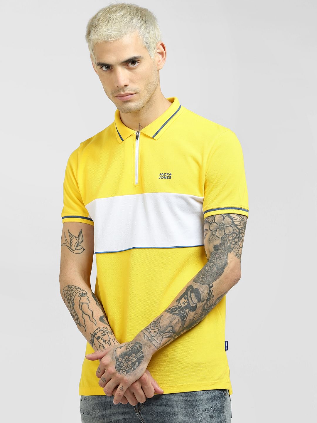 Yellow Colourblocked Polo T-shirt