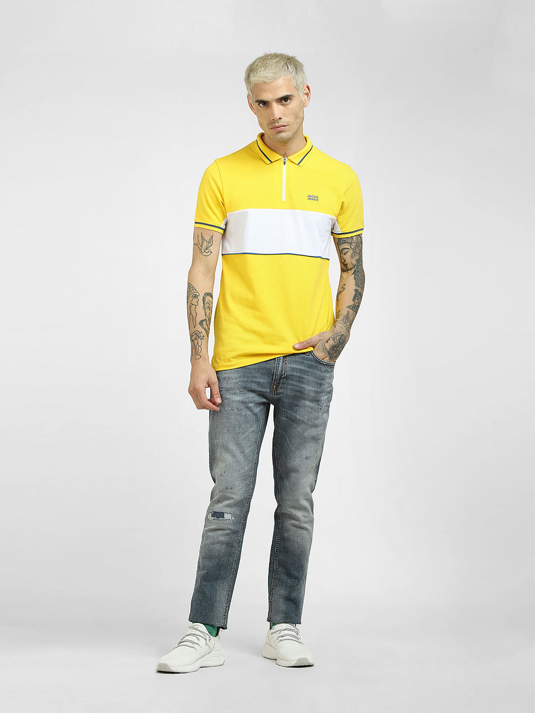 Yellow Colourblocked Polo T-shirt