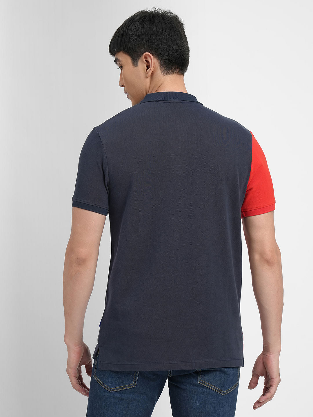 Red Colourblocked Polo Neck T-shirt