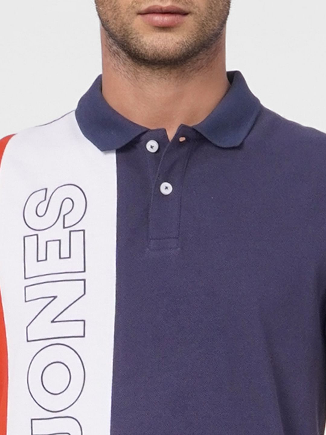 Navy Blue Colourblocked Polo T-shirt