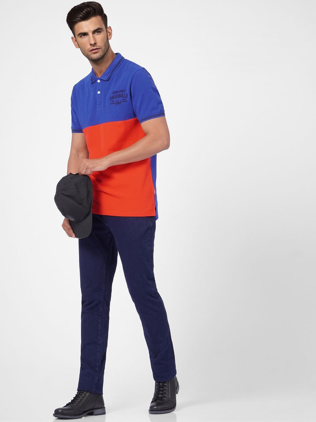 Red Colourblocked Polo Neck T-shirt - S