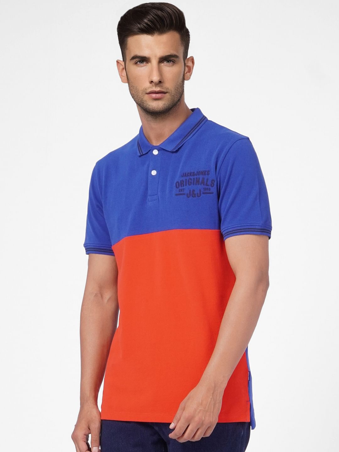 Red Colourblocked Polo Neck T-shirt