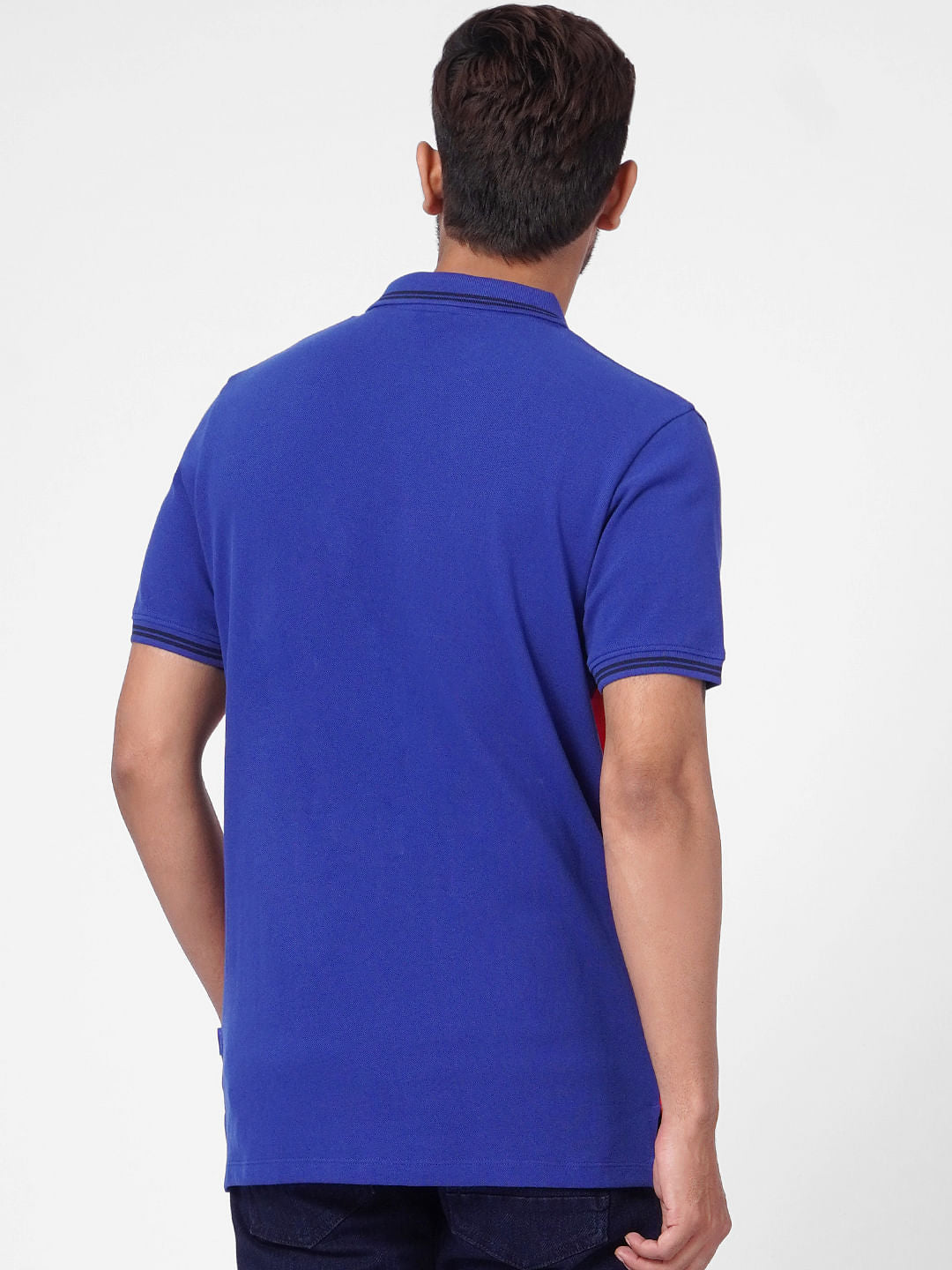 Red Colourblocked Polo Neck T-shirt