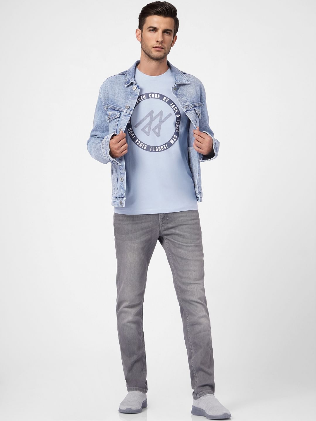 Blue Graphic Print Crew Neck T-shirt - S