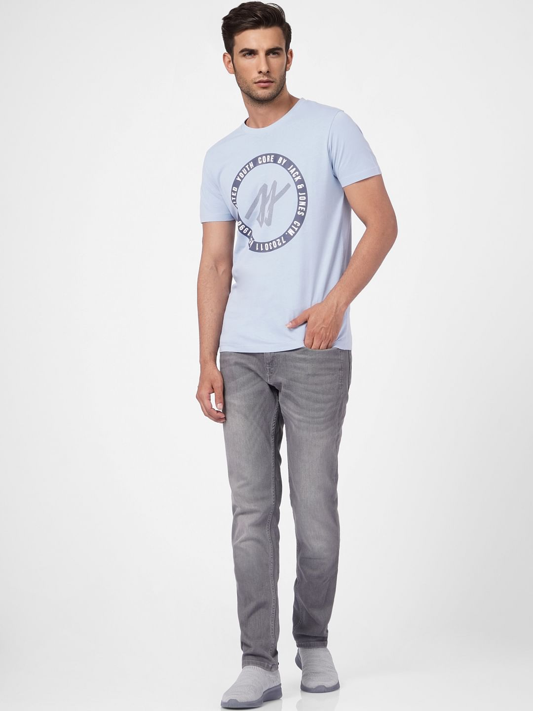 Blue Graphic Print Crew Neck T-shirt