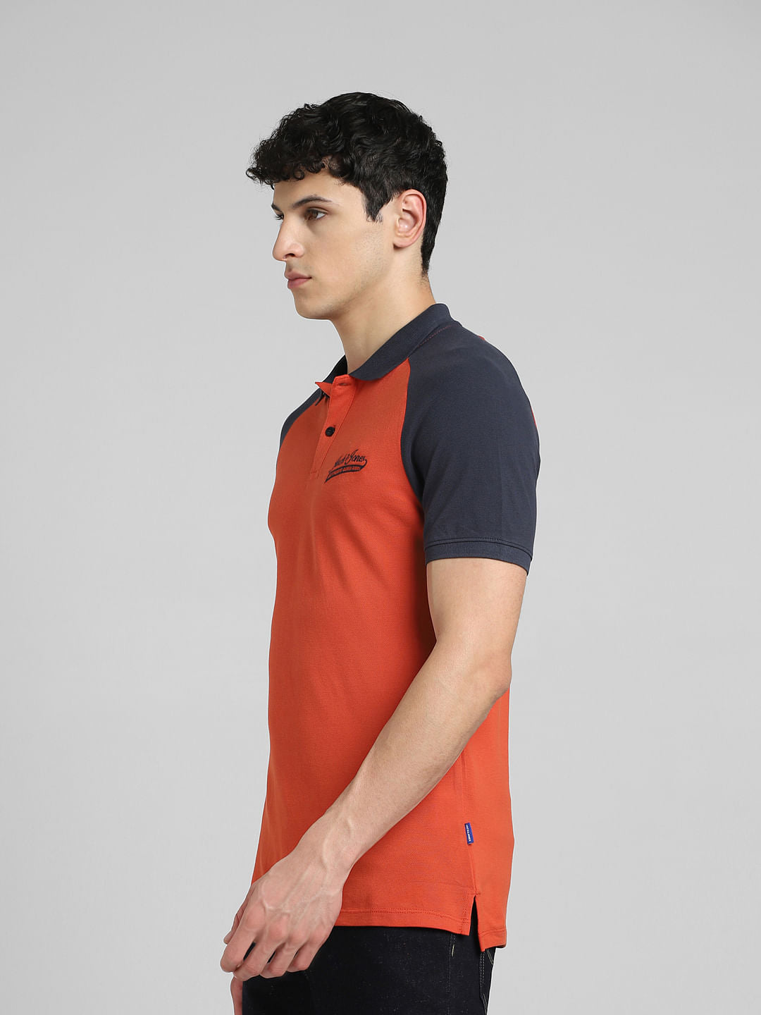 Orange Colourblocked Polo Neck T-shirt