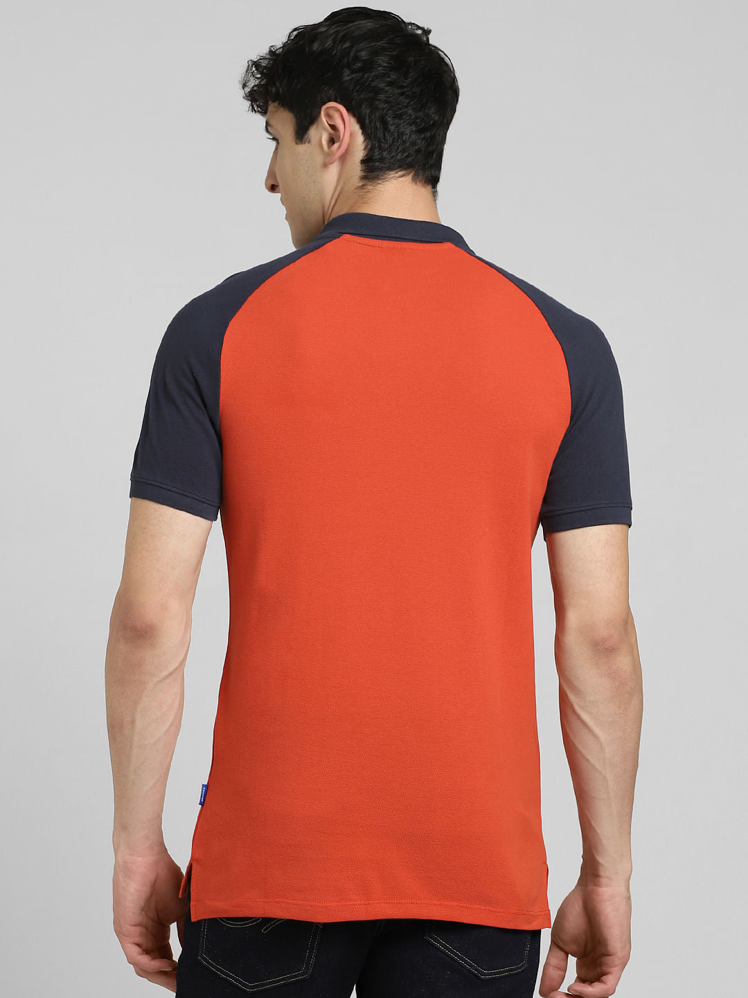 Orange Colourblocked Polo Neck T-shirt