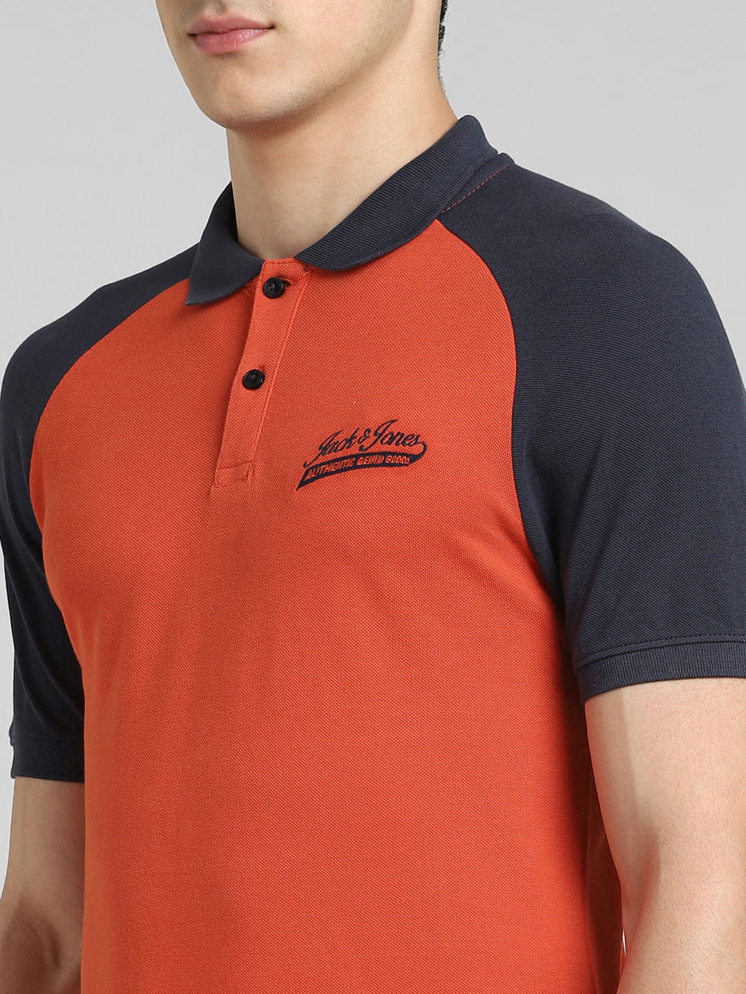 Orange Colourblocked Polo Neck T-shirt
