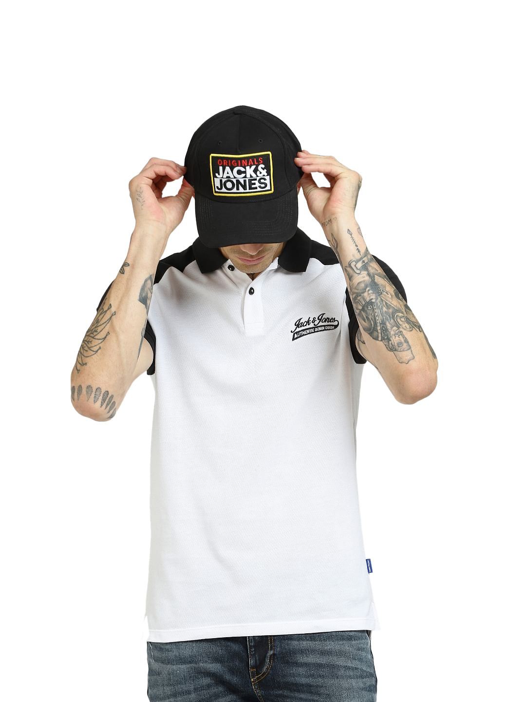 White Colourblocked Polo T-shirt - S