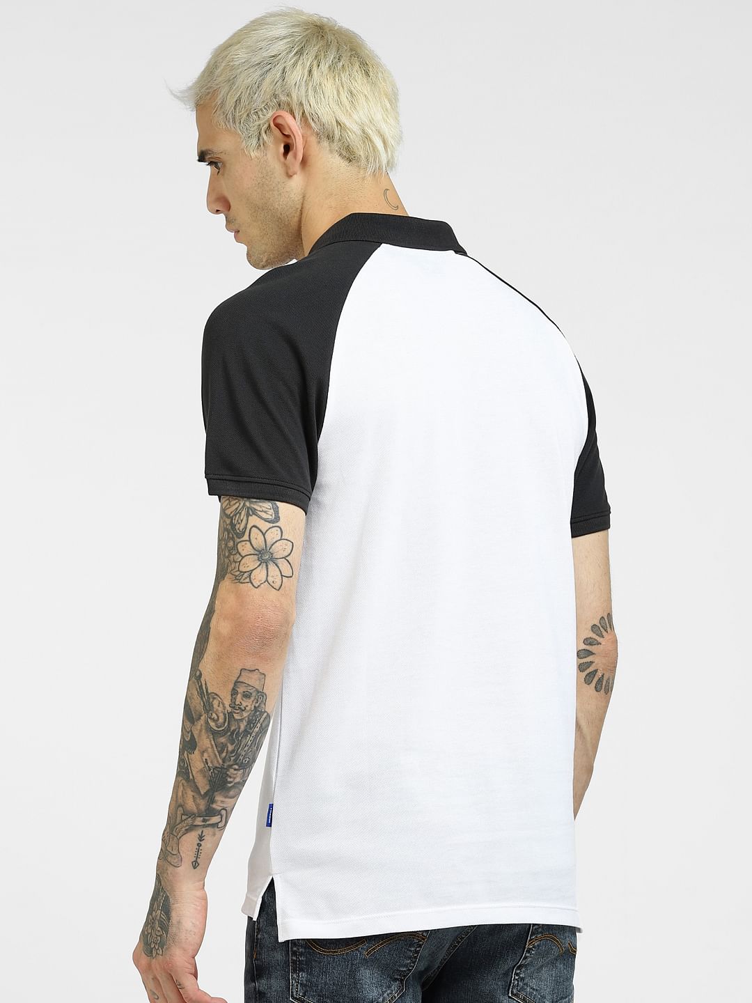 White Colourblocked Polo T-shirt
