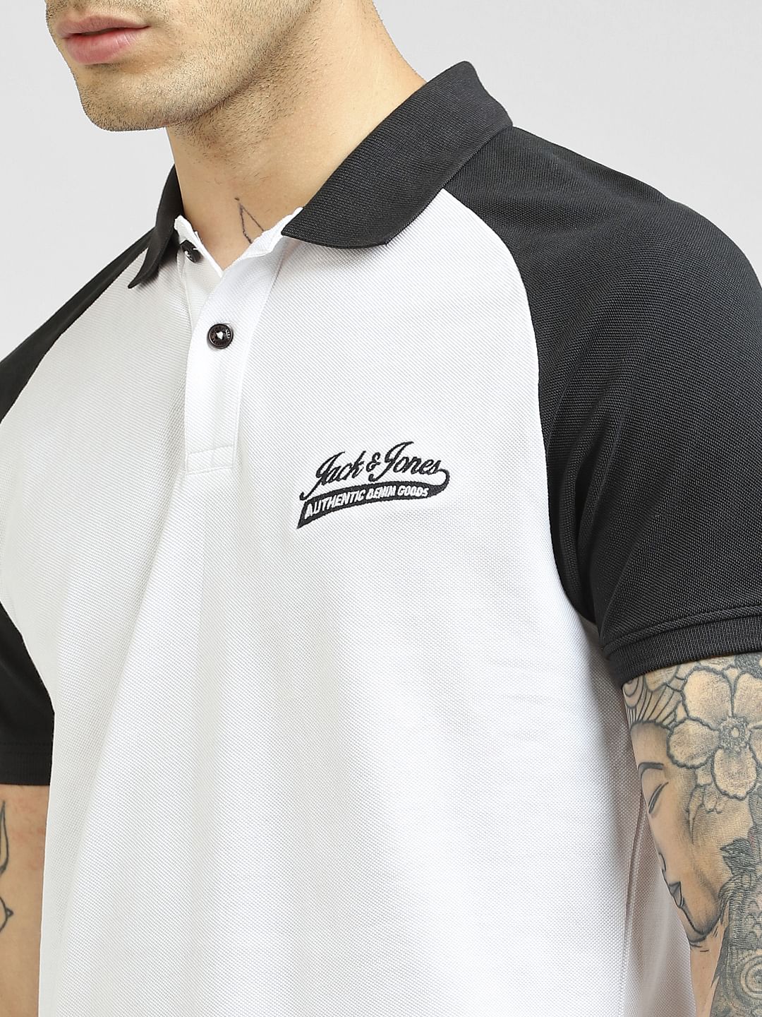 White Colourblocked Polo T-shirt
