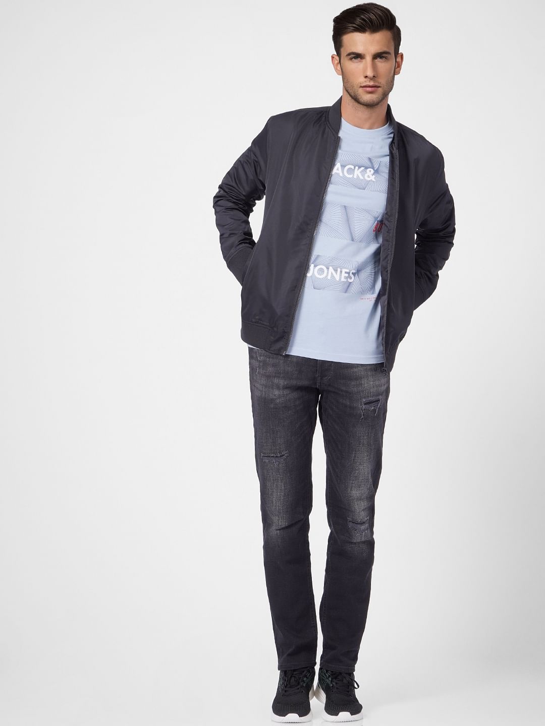 Light Blue Graphic Print Crew Neck T-shirt - S