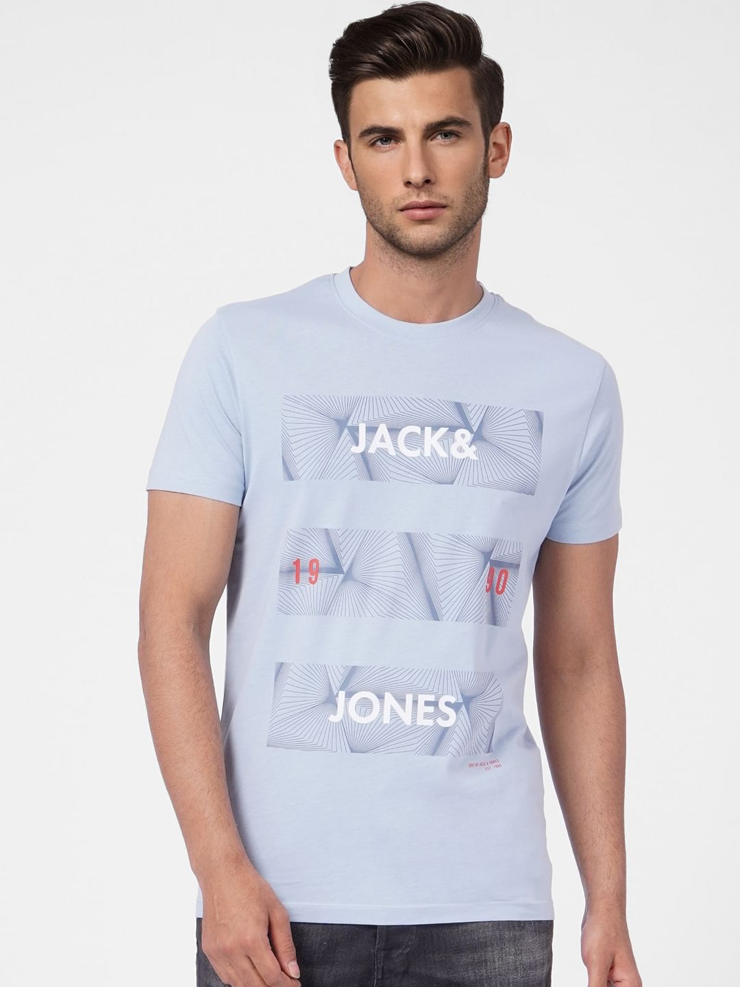 Light Blue Graphic Print Crew Neck T-shirt
