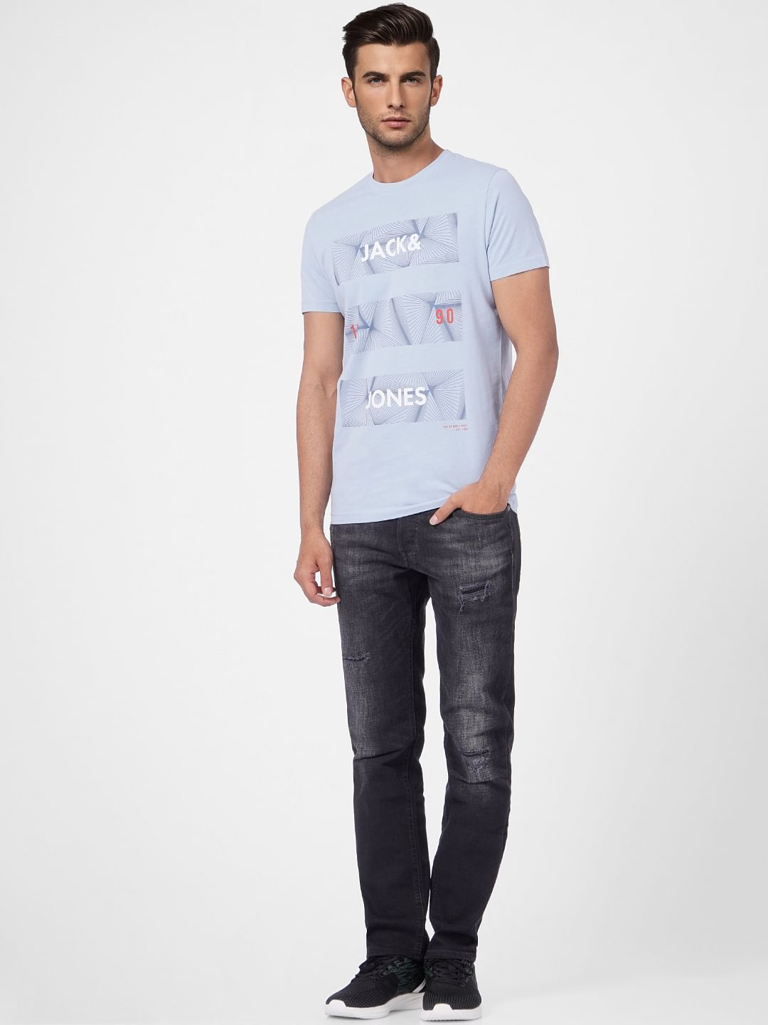 Light Blue Graphic Print Crew Neck T-shirt