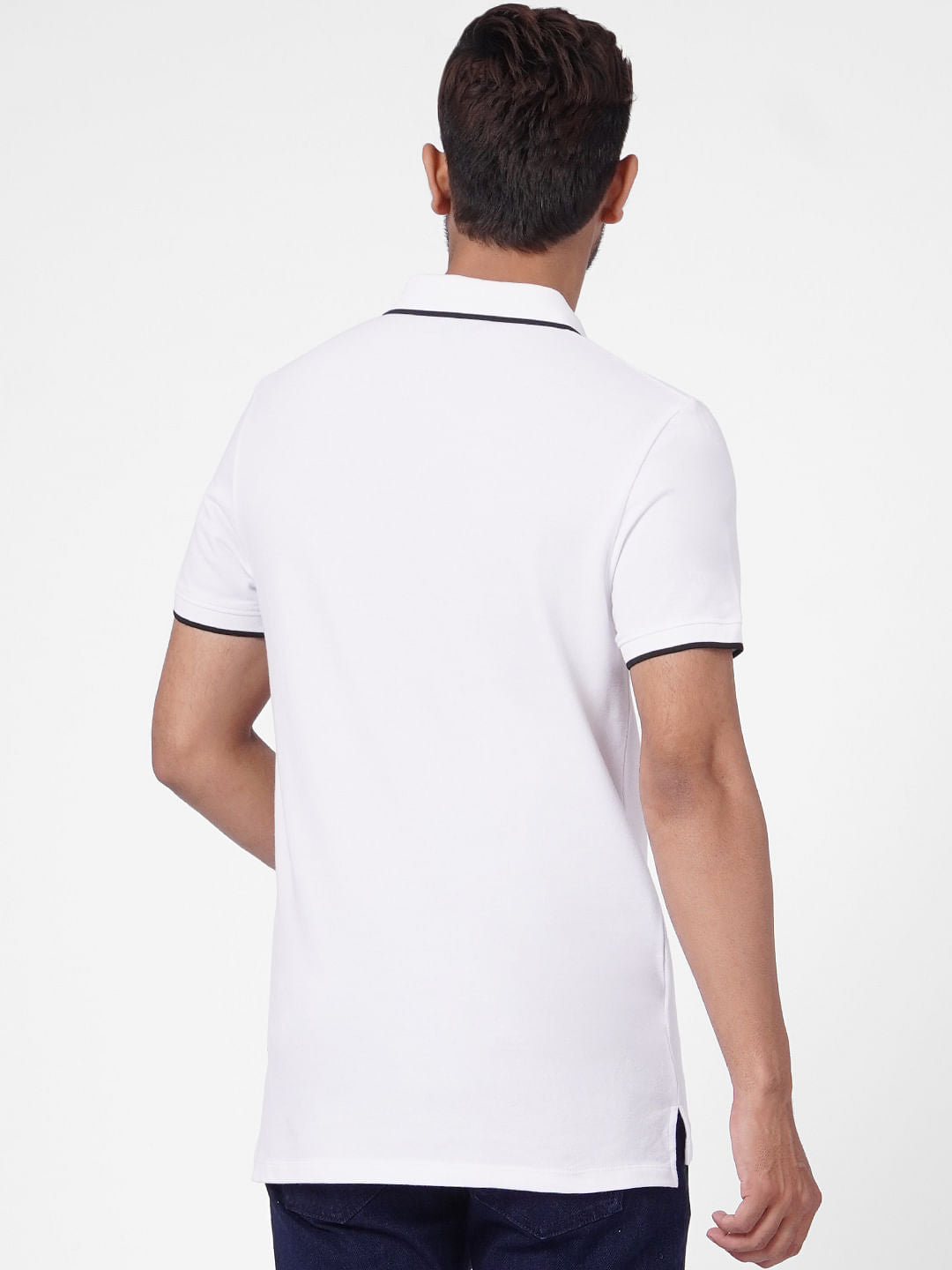 White Front Zip Polo Neck T-shirt