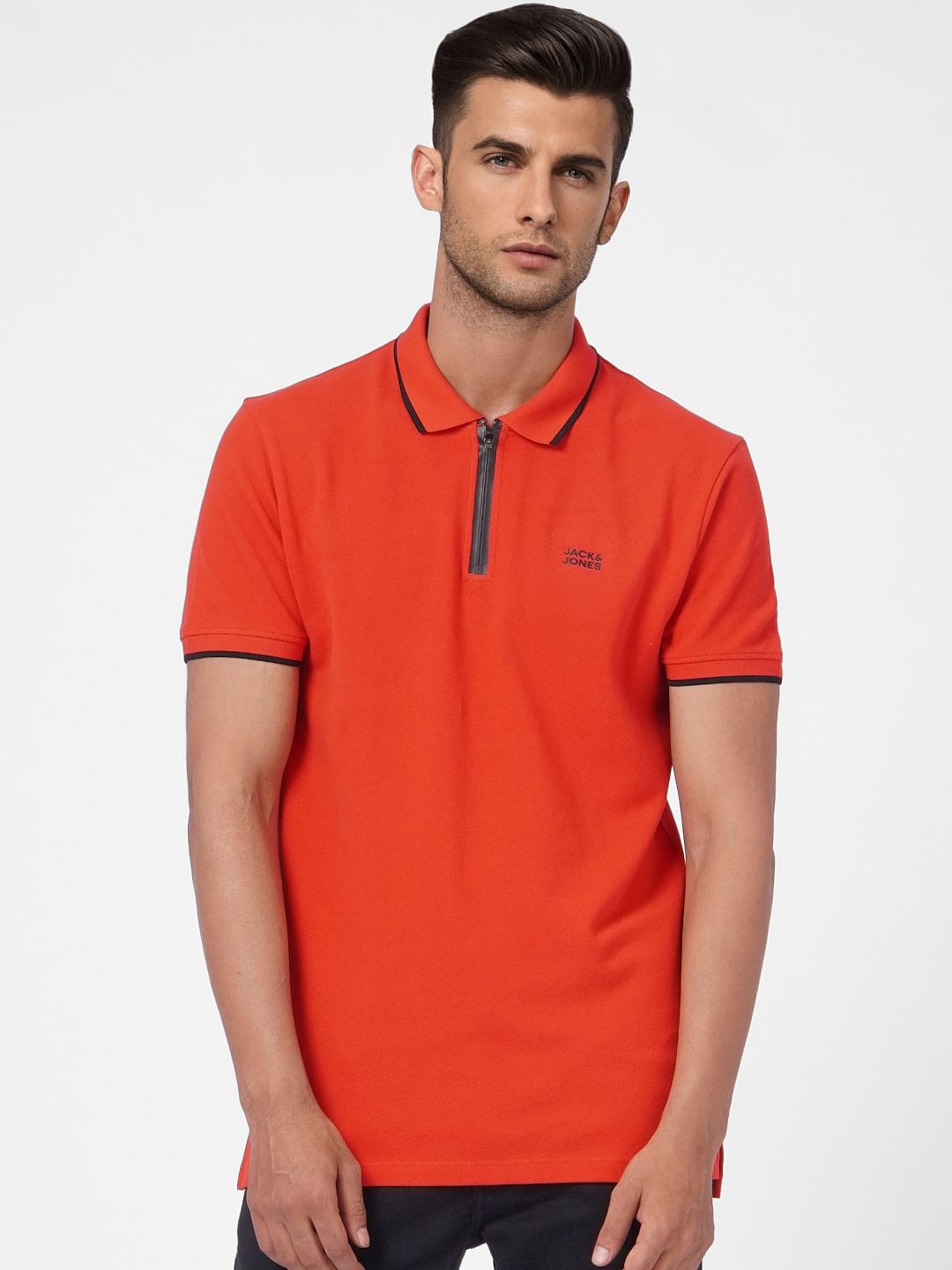 Red Front Zip Polo Neck T-shirt
