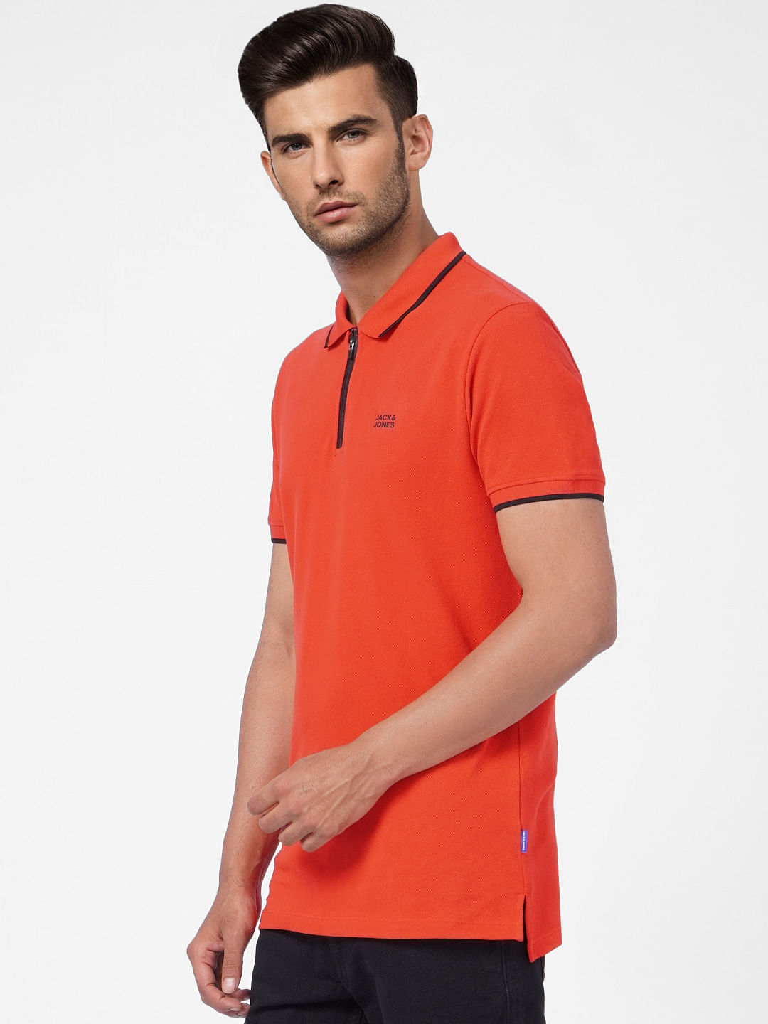 Red Front Zip Polo Neck T-shirt
