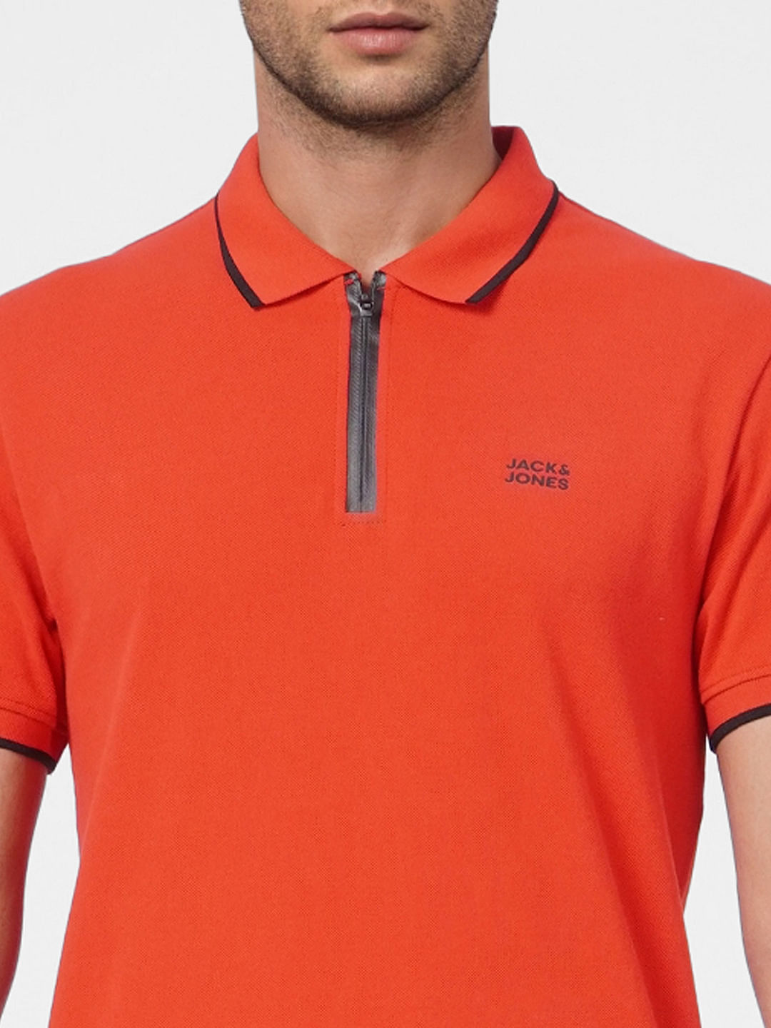 Red Front Zip Polo Neck T-shirt
