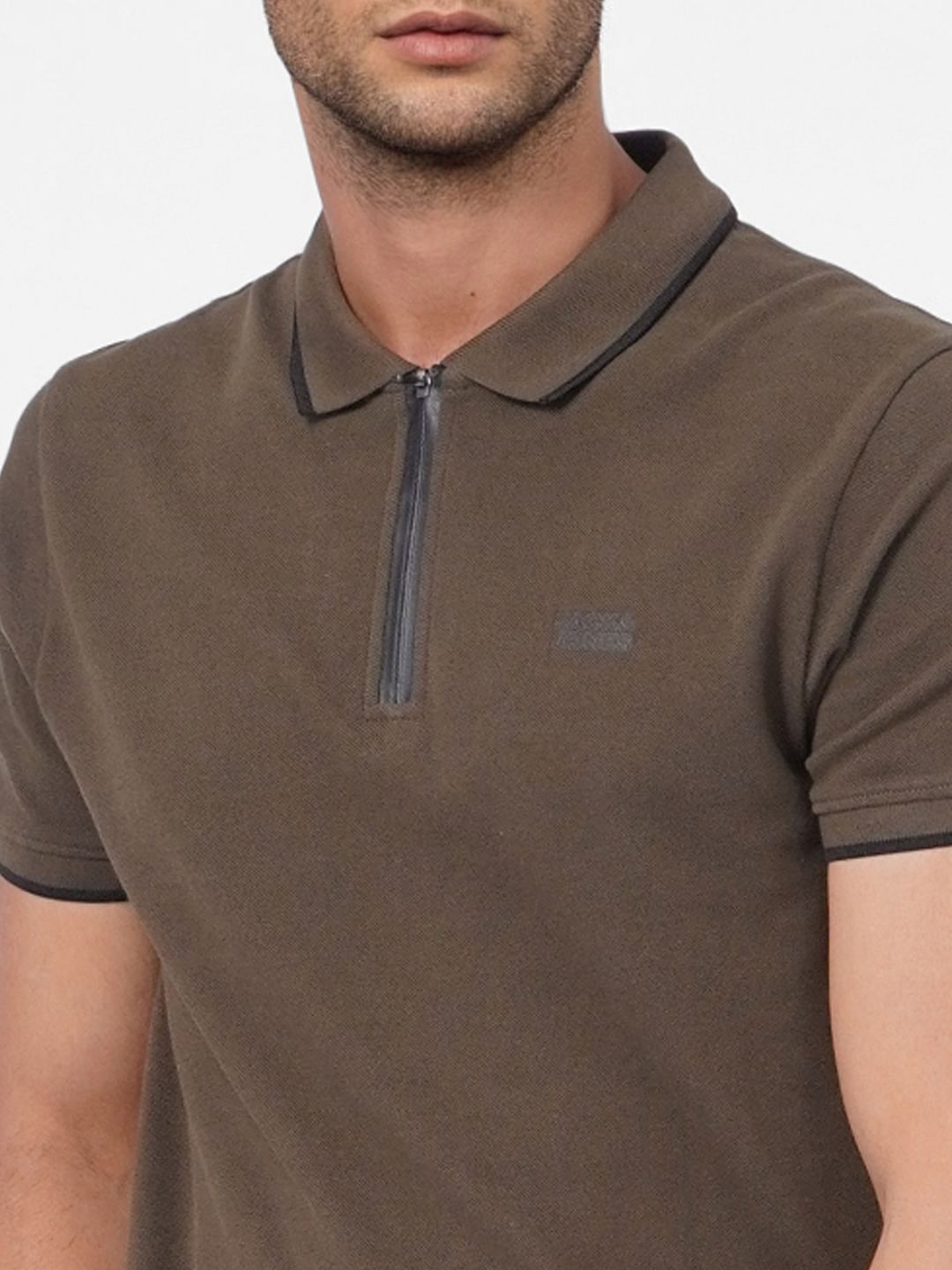 Green Front Zip Polo Neck T-shirt