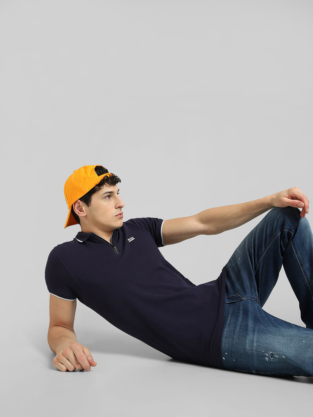 Blue Front Zip Polo Neck T-shirt - S