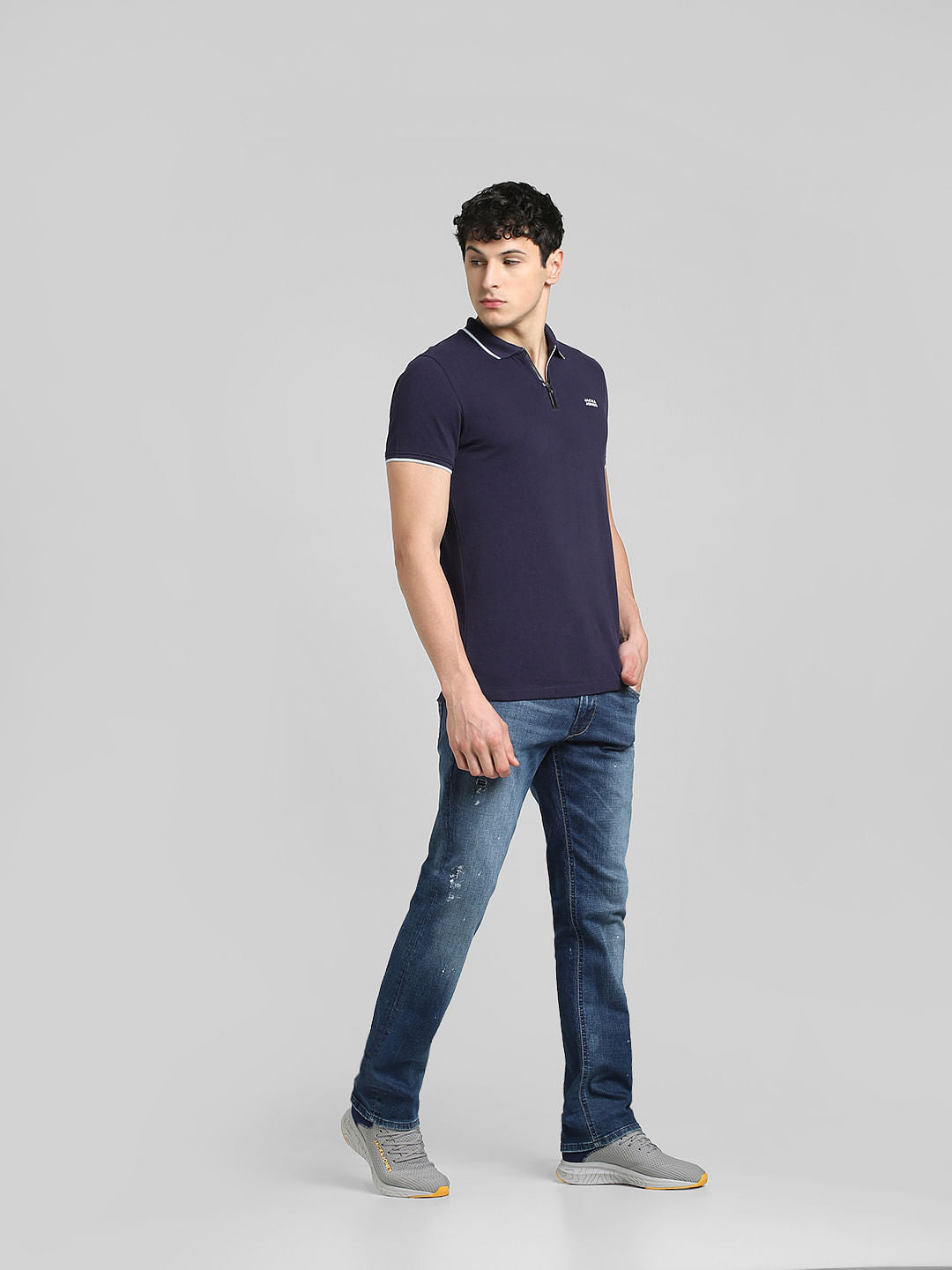 Blue Front Zip Polo Neck T-shirt