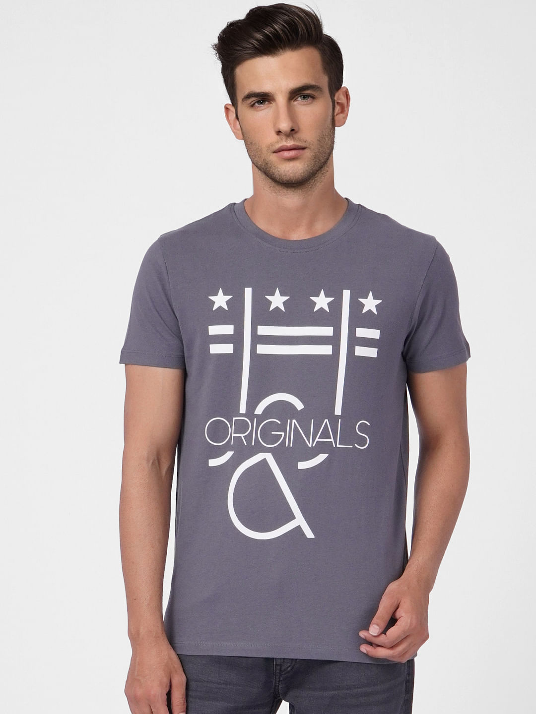 Grey Graphic Print Crew Neck T-shirt