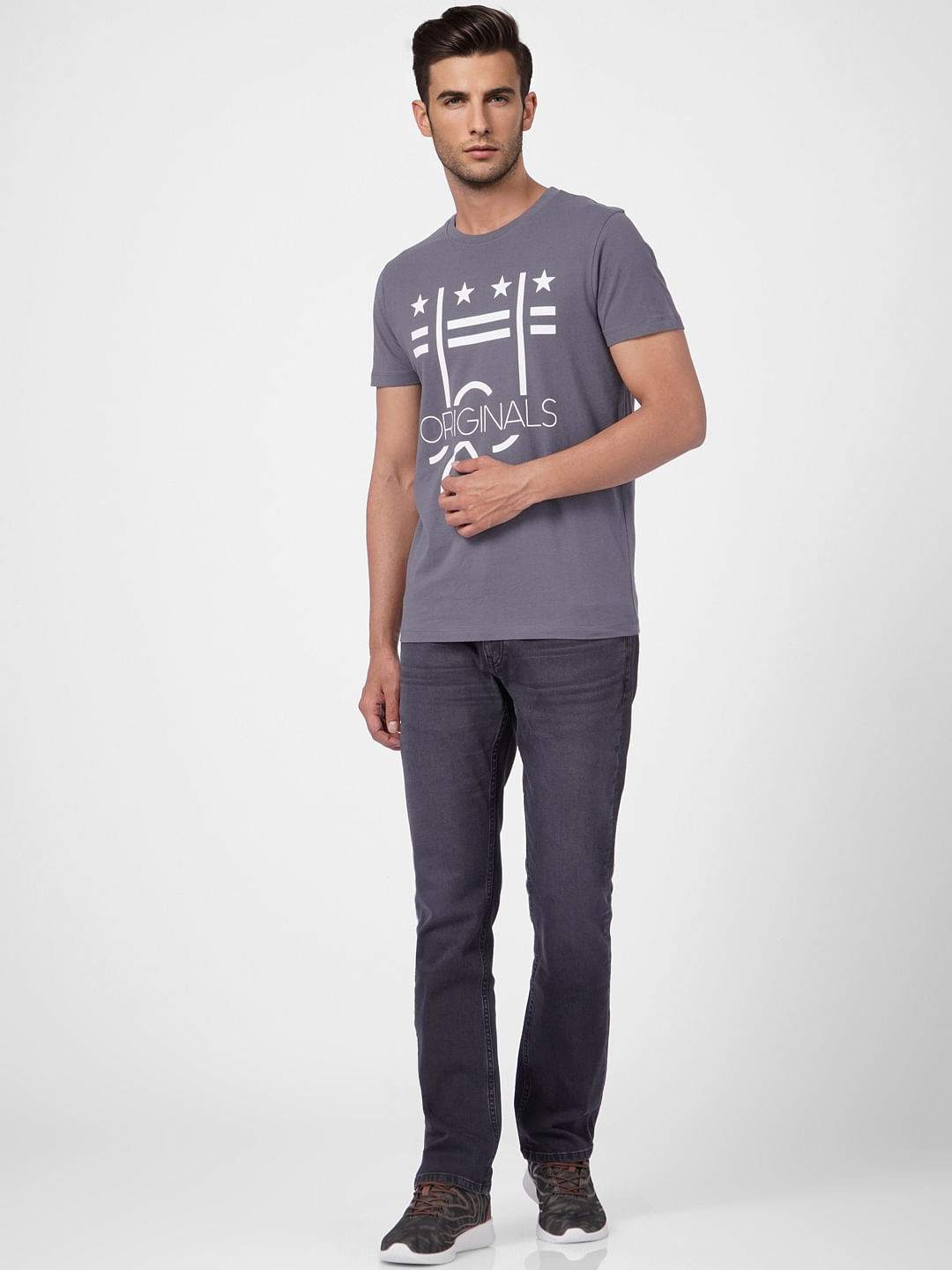 Grey Graphic Print Crew Neck T-shirt