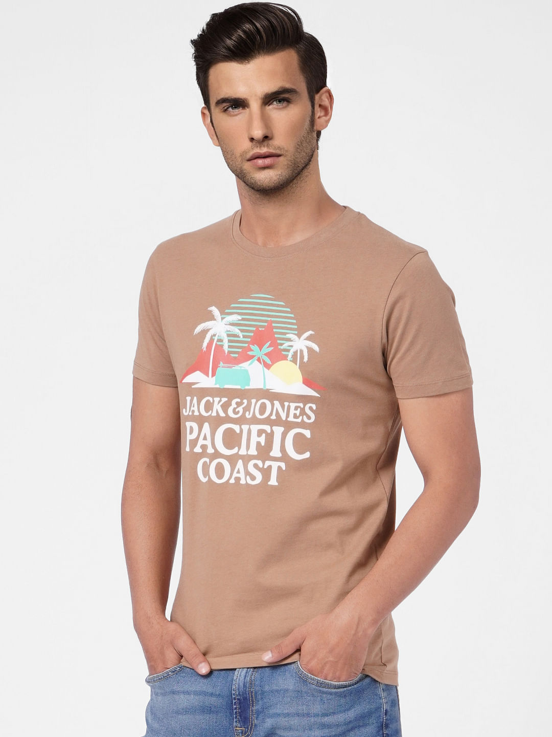 Brown Graphic Print Crew Neck T-shirt