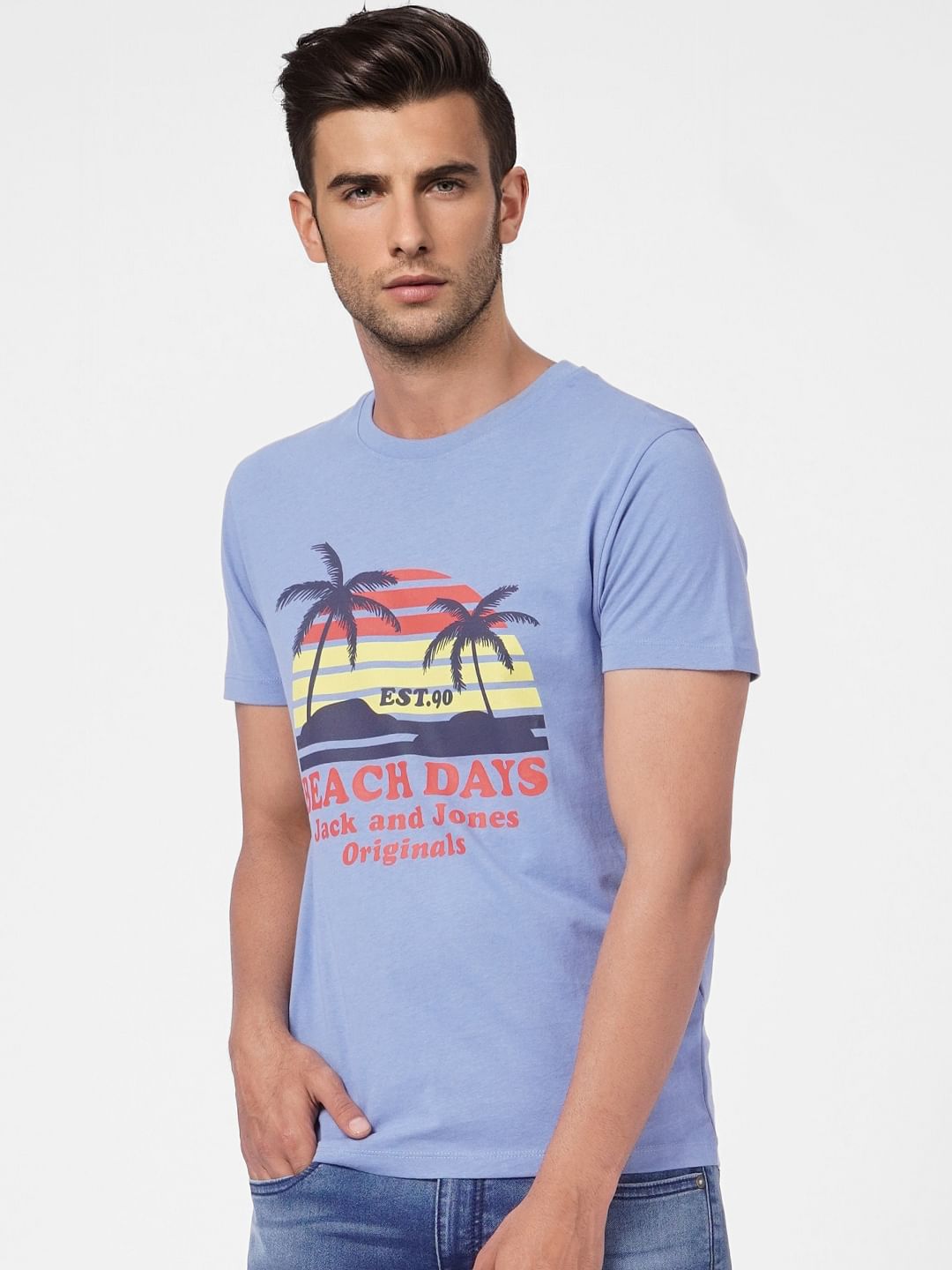 Blue Graphic Print Crew Neck T-shirt
